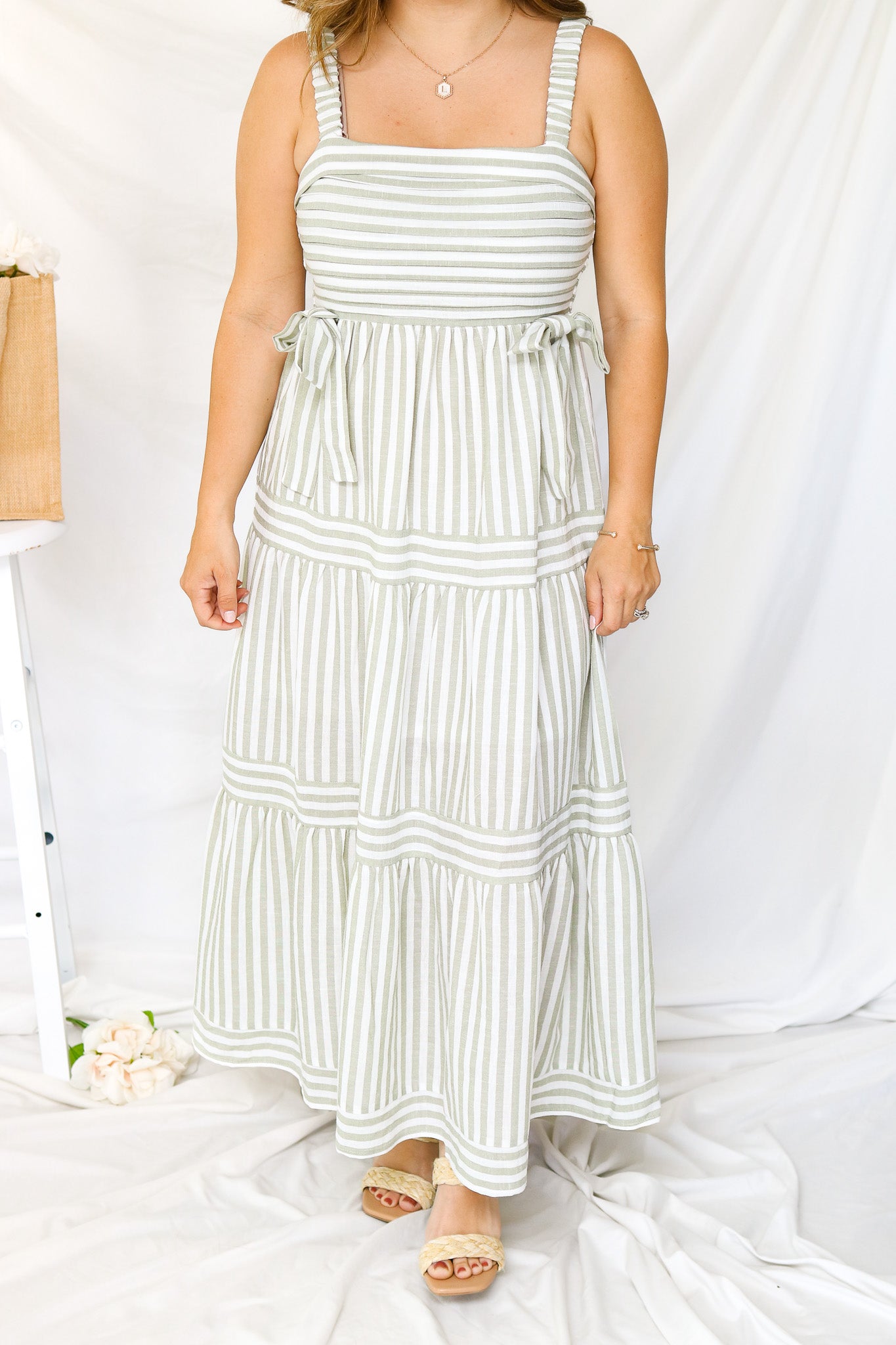 Athens Striped Midi Dress (olive)