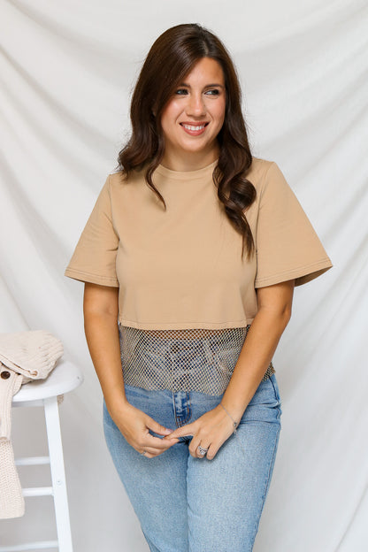 See Me Shine Rhinestone Top (khaki)