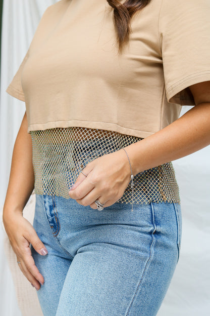 See Me Shine Rhinestone Top (khaki)
