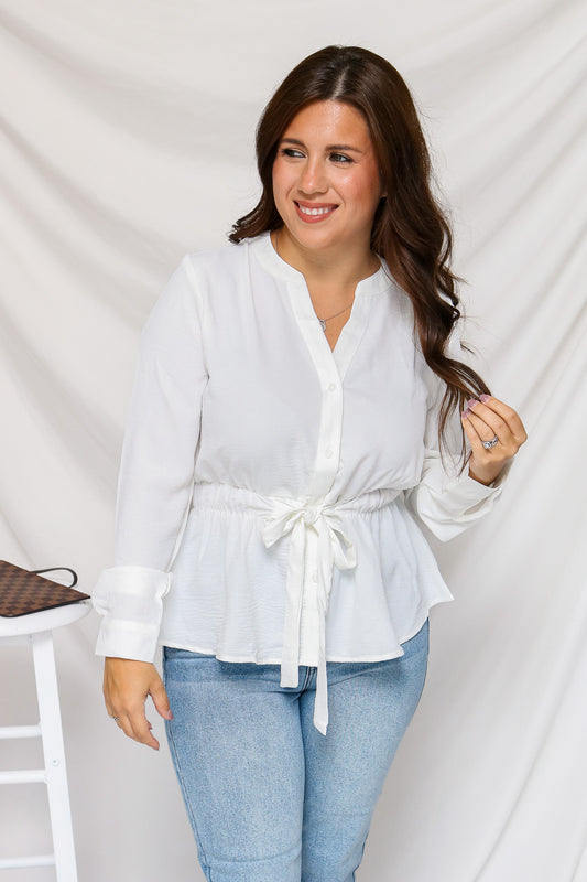 Everyday Chic Tie Front Top (off white)