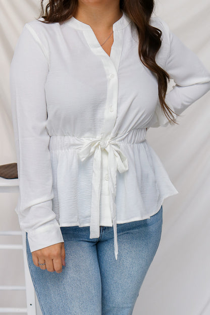 Everyday Chic Tie Front Top (off white)