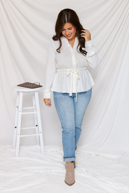 Everyday Chic Tie Front Top (off white)