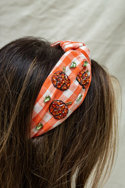 Pumpkin Plaid Orange Knot Headband