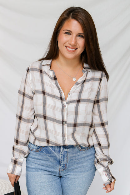 Hayrides Plaid Button Top
