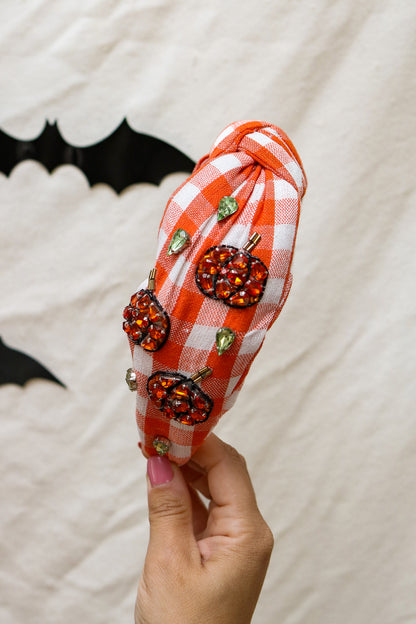 Pumpkin Plaid Orange Knot Headband