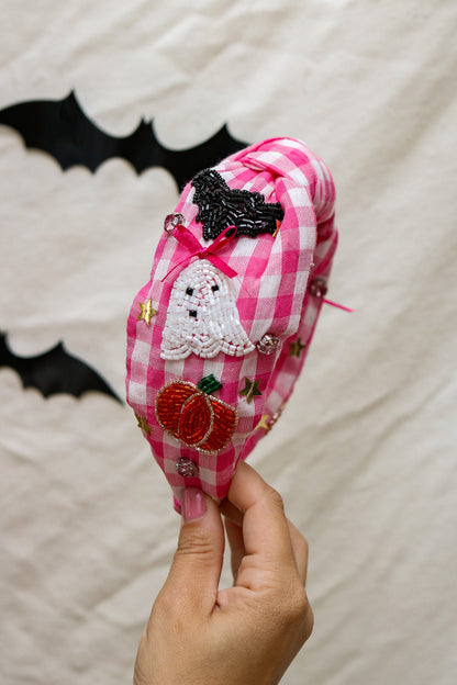 Halloween Plaid Pink Knot Headband