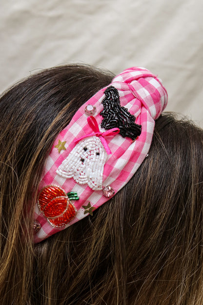 Halloween Plaid Pink Knot Headband