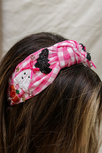 Halloween Plaid Pink Knot Headband