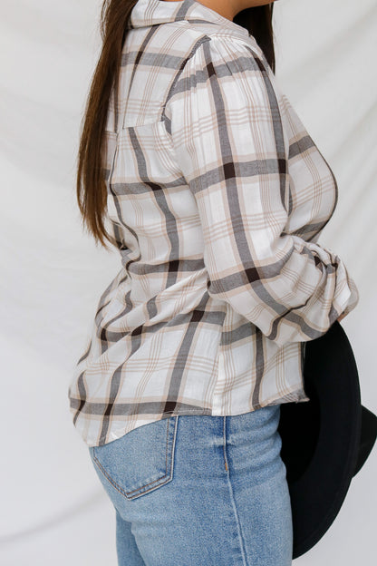 Hayrides Plaid Button Top