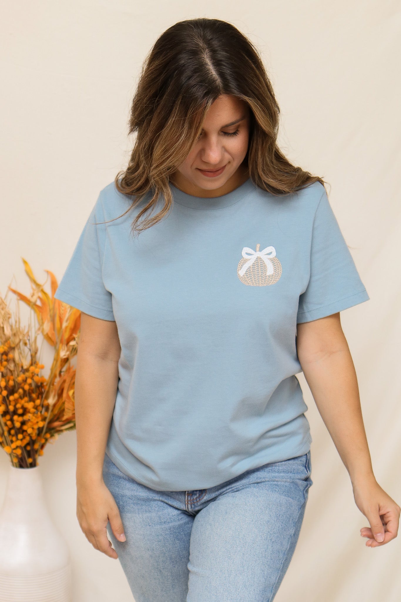 Woven Pumpkin Embroidered Top