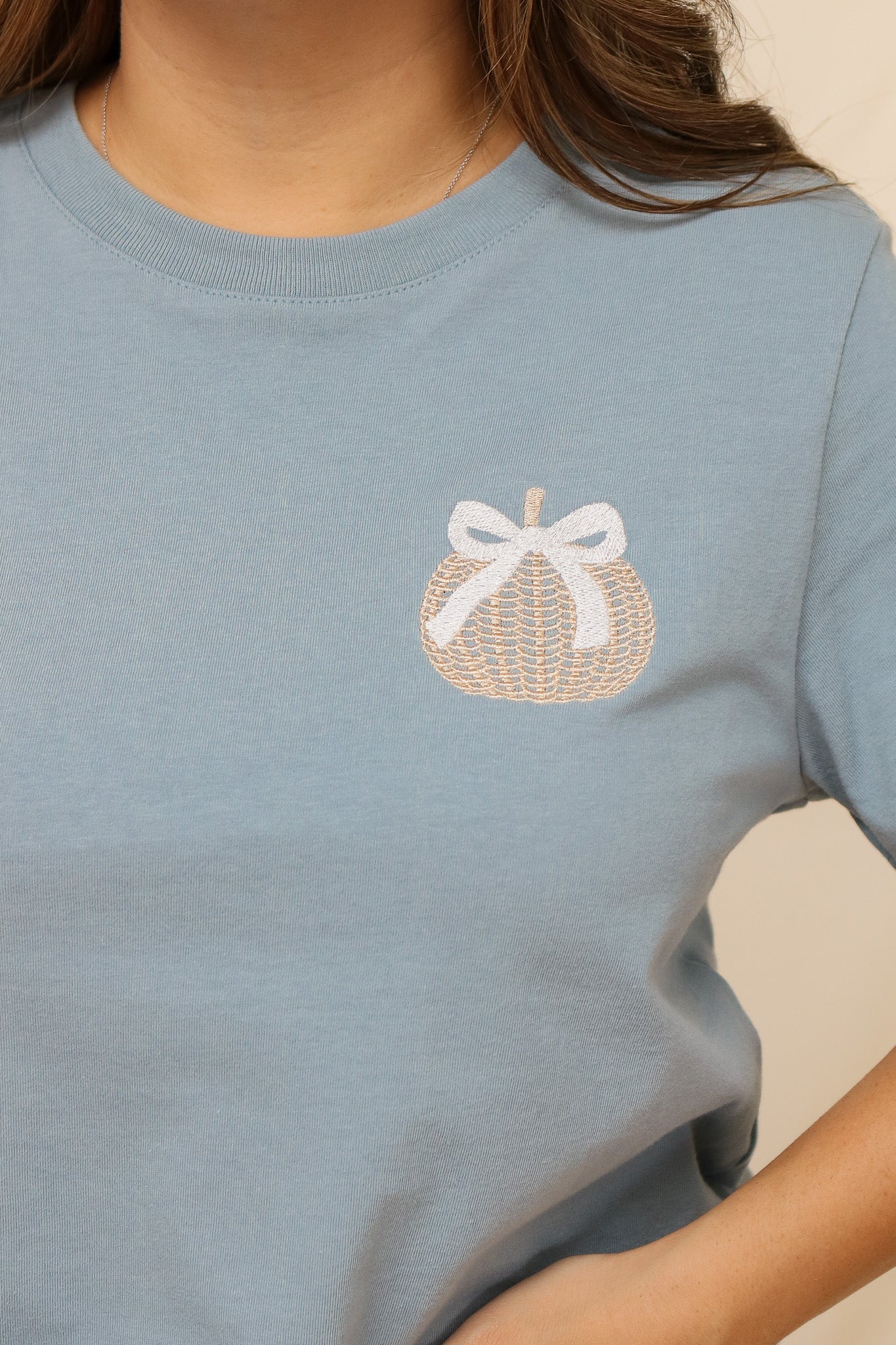 Woven Pumpkin Embroidered Top