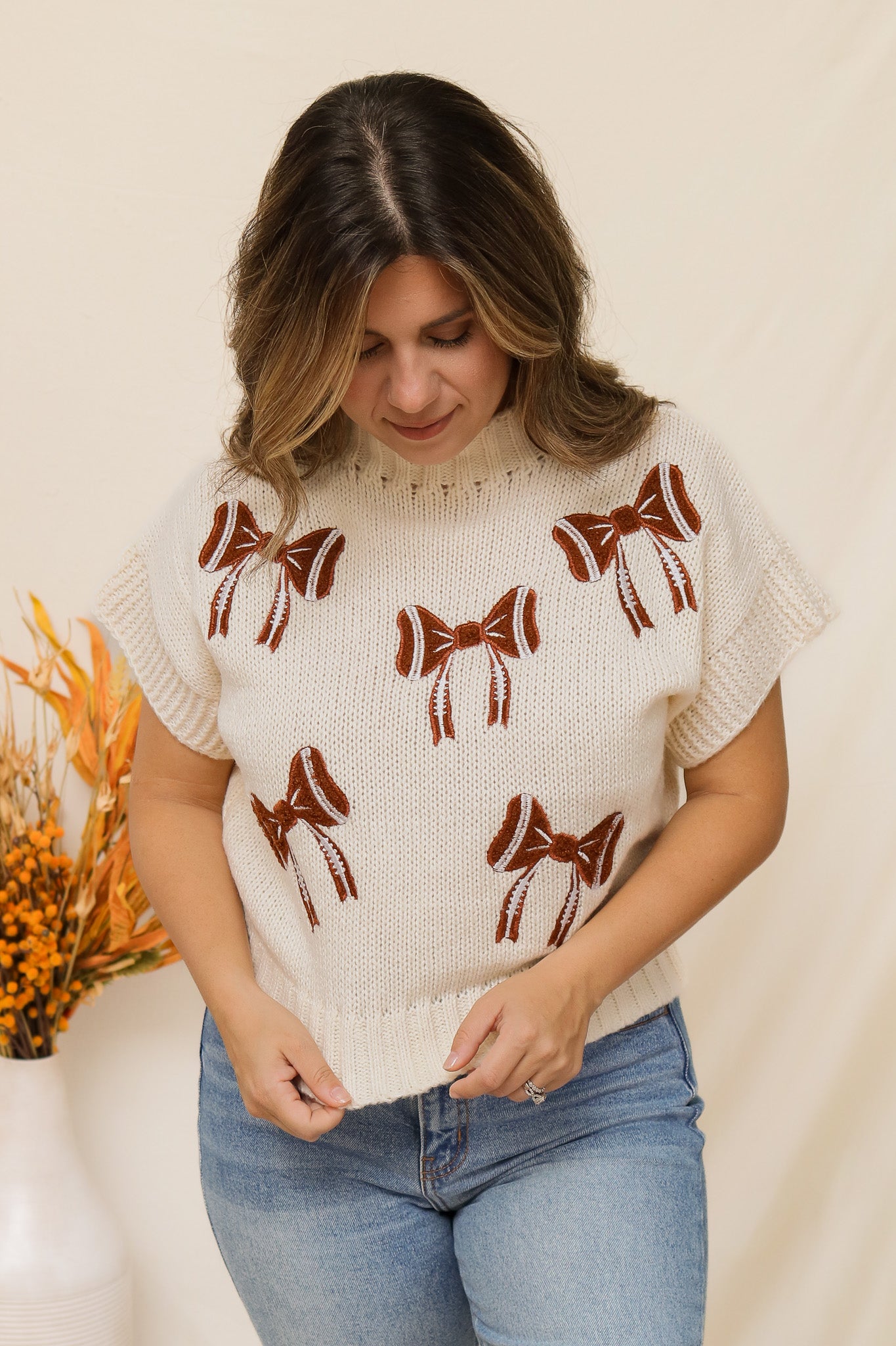 Football Bows Embroidered Sweater