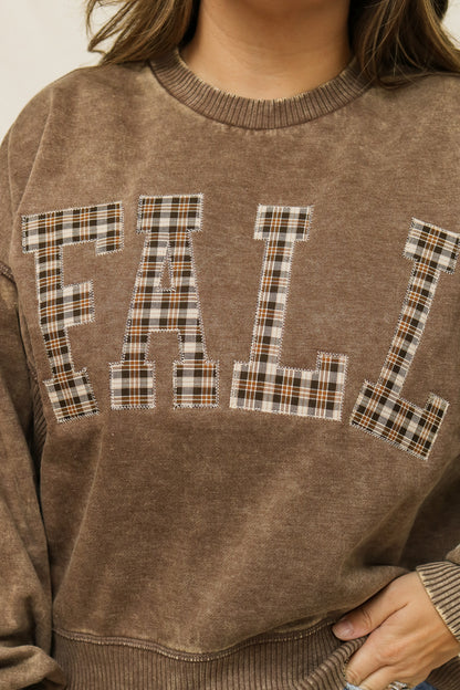 Fall Stitched Graphic Pullover (plaid/mocha)
