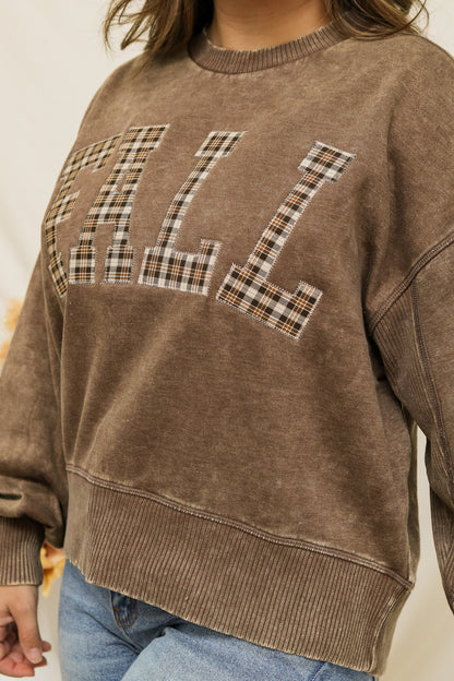 Fall Stitched Graphic Pullover (plaid/mocha)