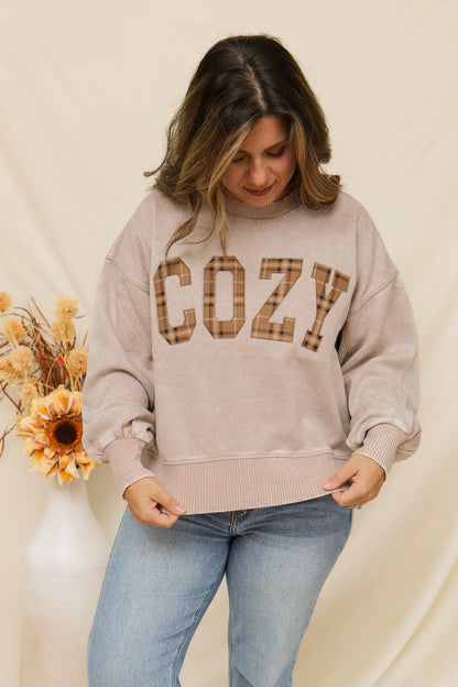 Cozy Stitched Graphic Pullover (plaid)