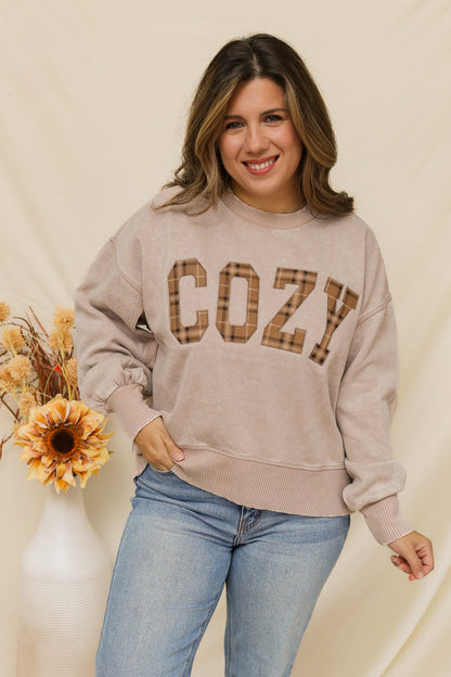 Cozy Stitched Graphic Pullover (plaid)