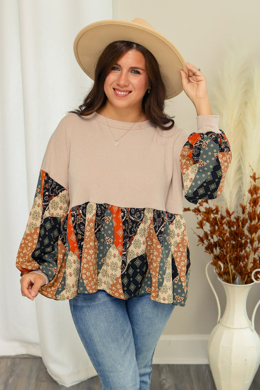 Leaves Are Falling Bubble Sleeve Top