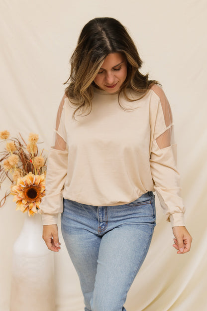 Fall Breeze Sheer Shoulder Top