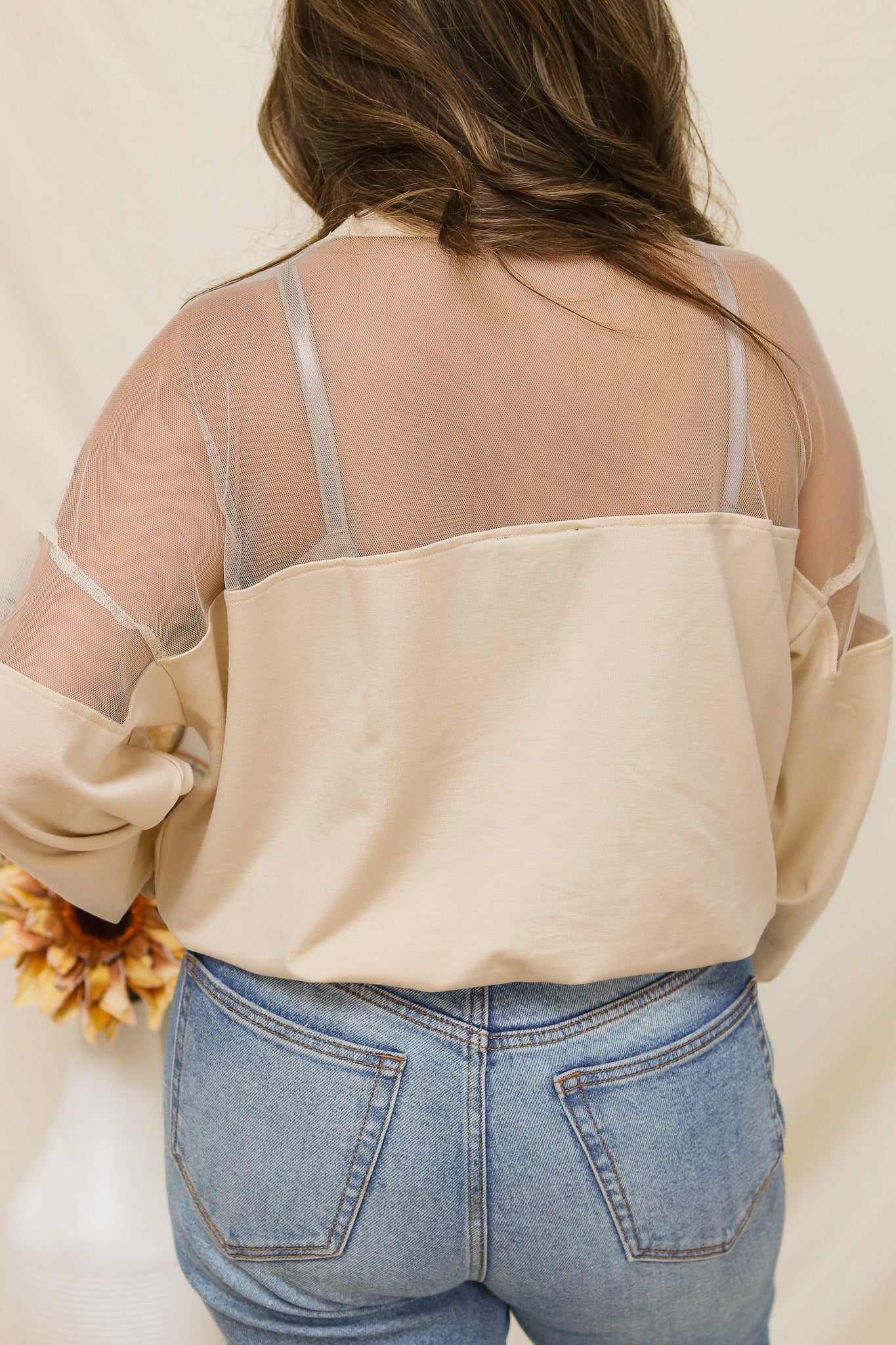 Fall Breeze Sheer Shoulder Top