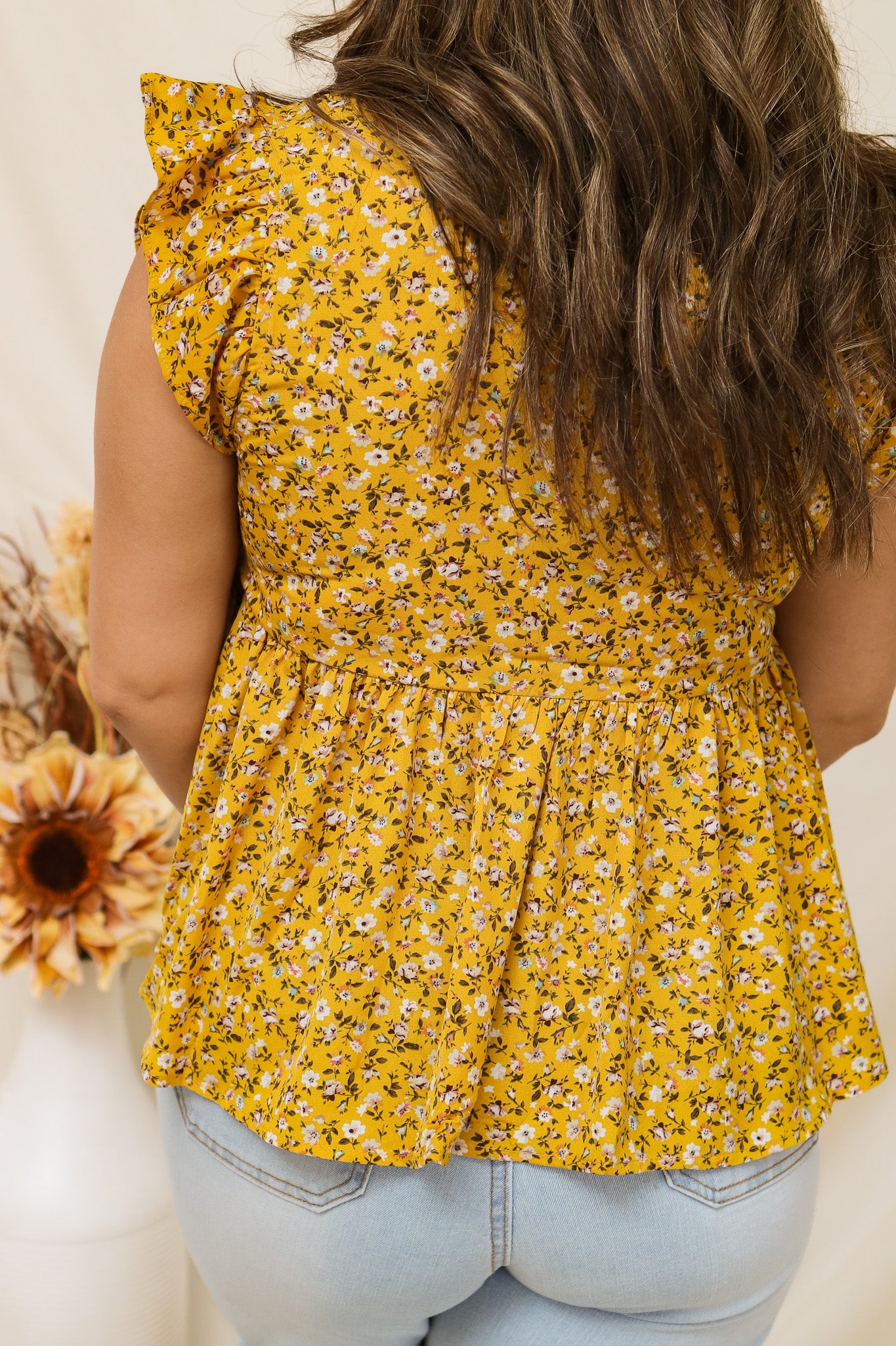 Sunflower Picking Tie Front Top