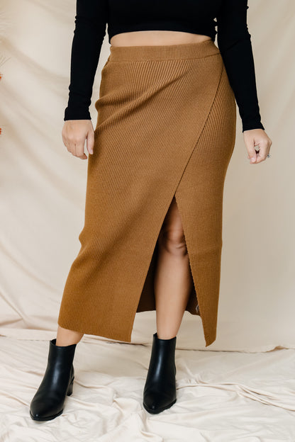 Worth The Wait Knit Midi Skirt (brown)