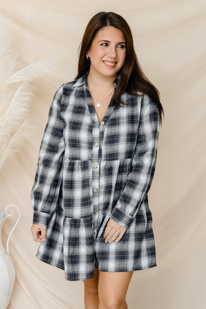 Remember Tonight Plaid Babydoll Dress (black)