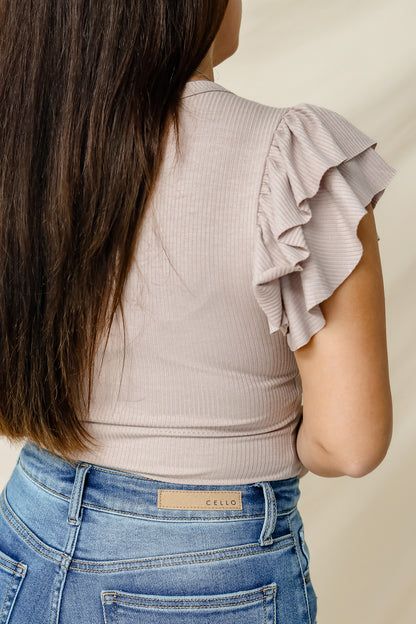 Let It Go Ruffled Sleeve Bodysuit (taupe)