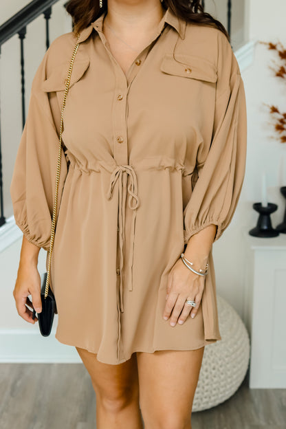 Get Together Button Dress (taupe)
