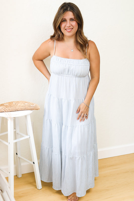 Let's Brunch Striped Midi Dress (blue)
