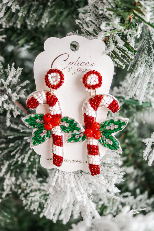 Candy Cane Beaded Earrings