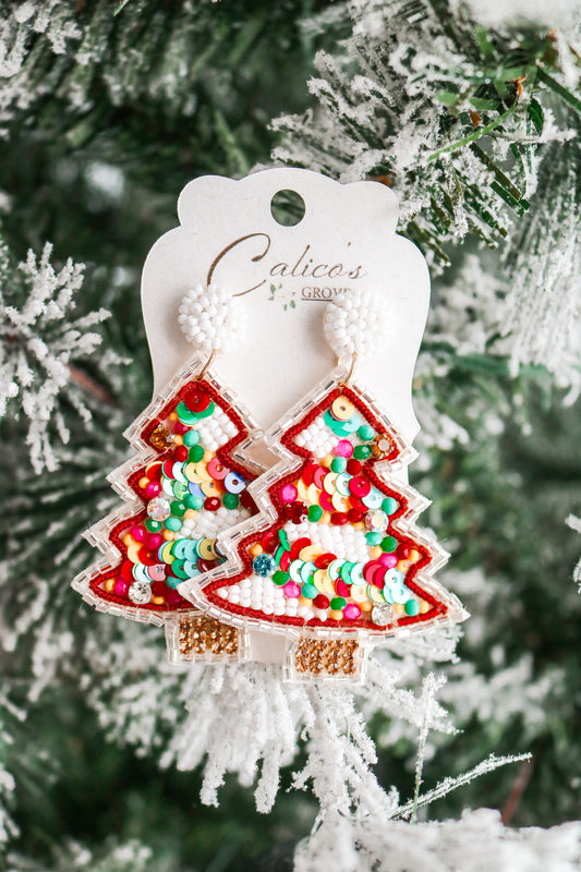 Confetti Christmas Tree Beaded Earrings