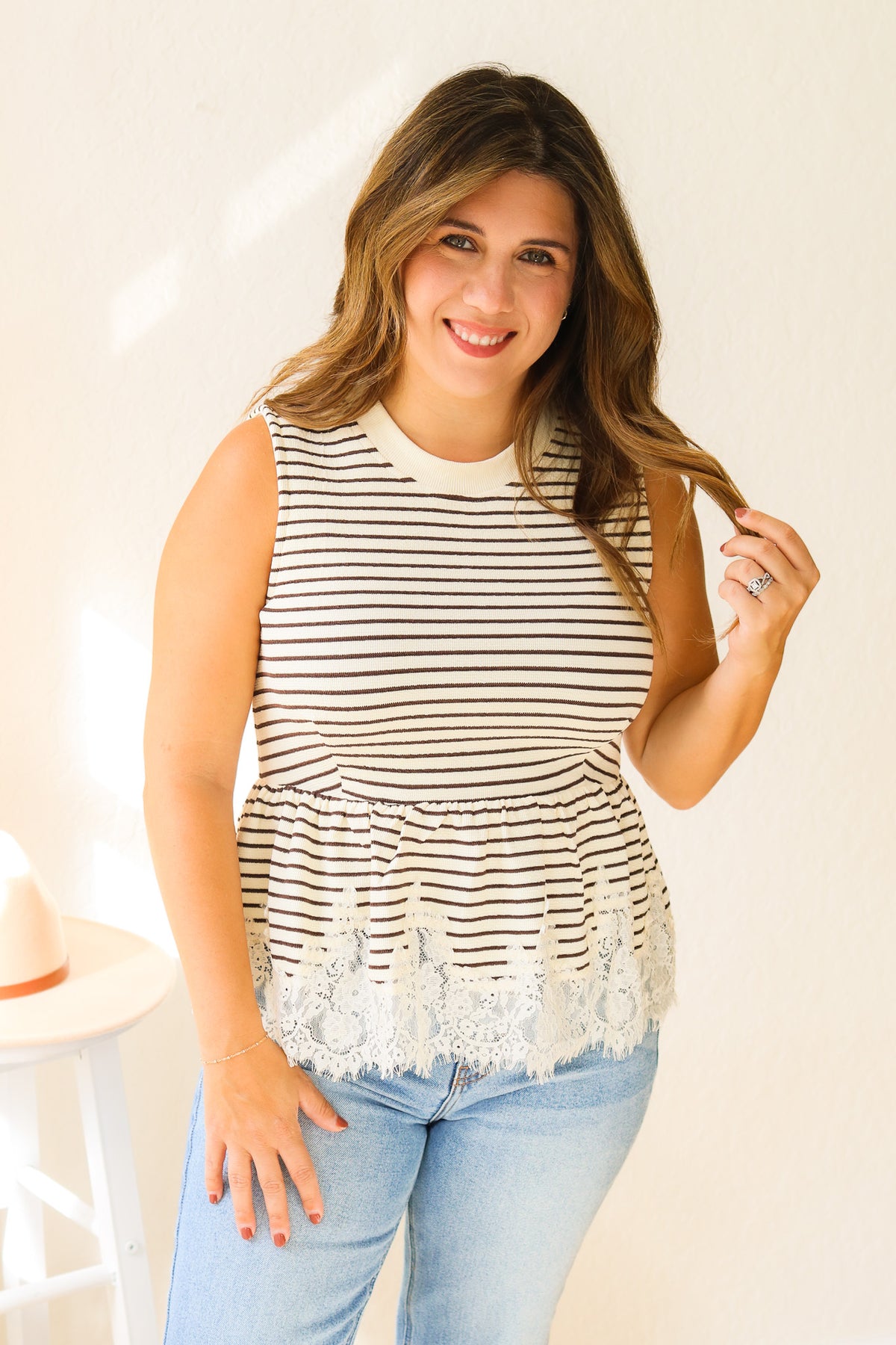 Sweetest Day Striped Lace Top