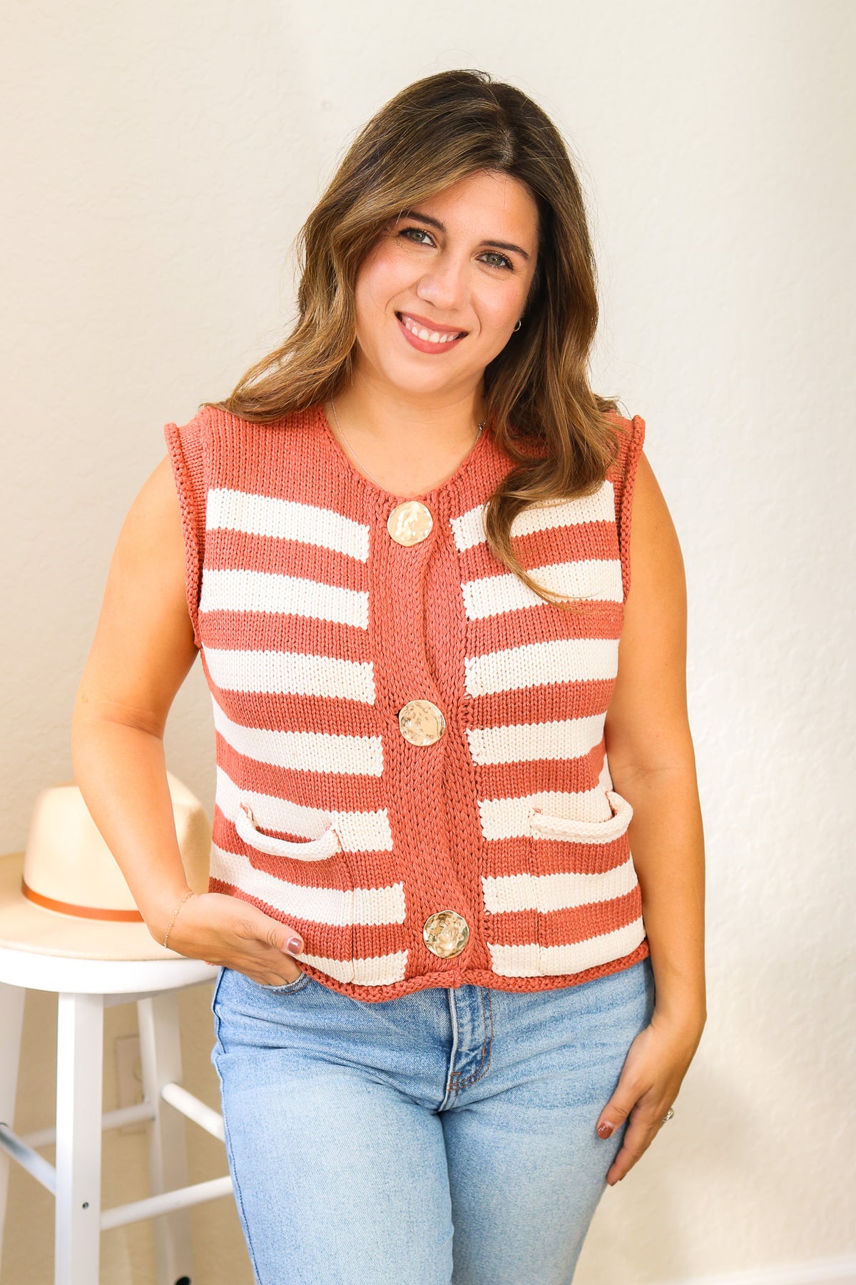 Cinnamon Striped Button Sweater
