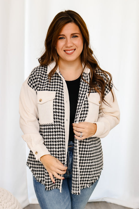 Keeping Warm Houndstooth Shacket