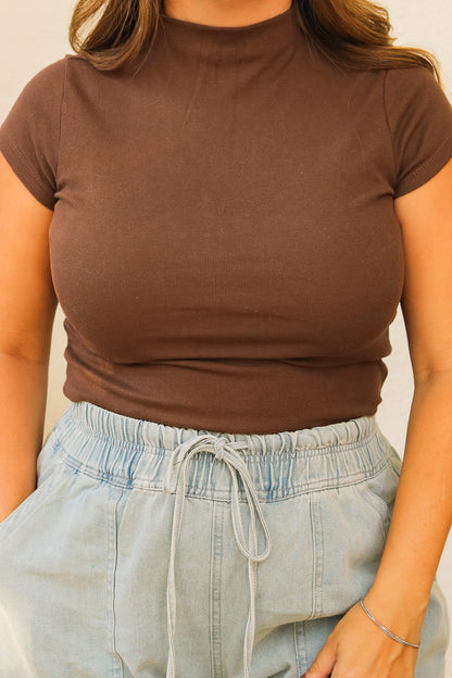 Mock Neck Basic Top (brown)