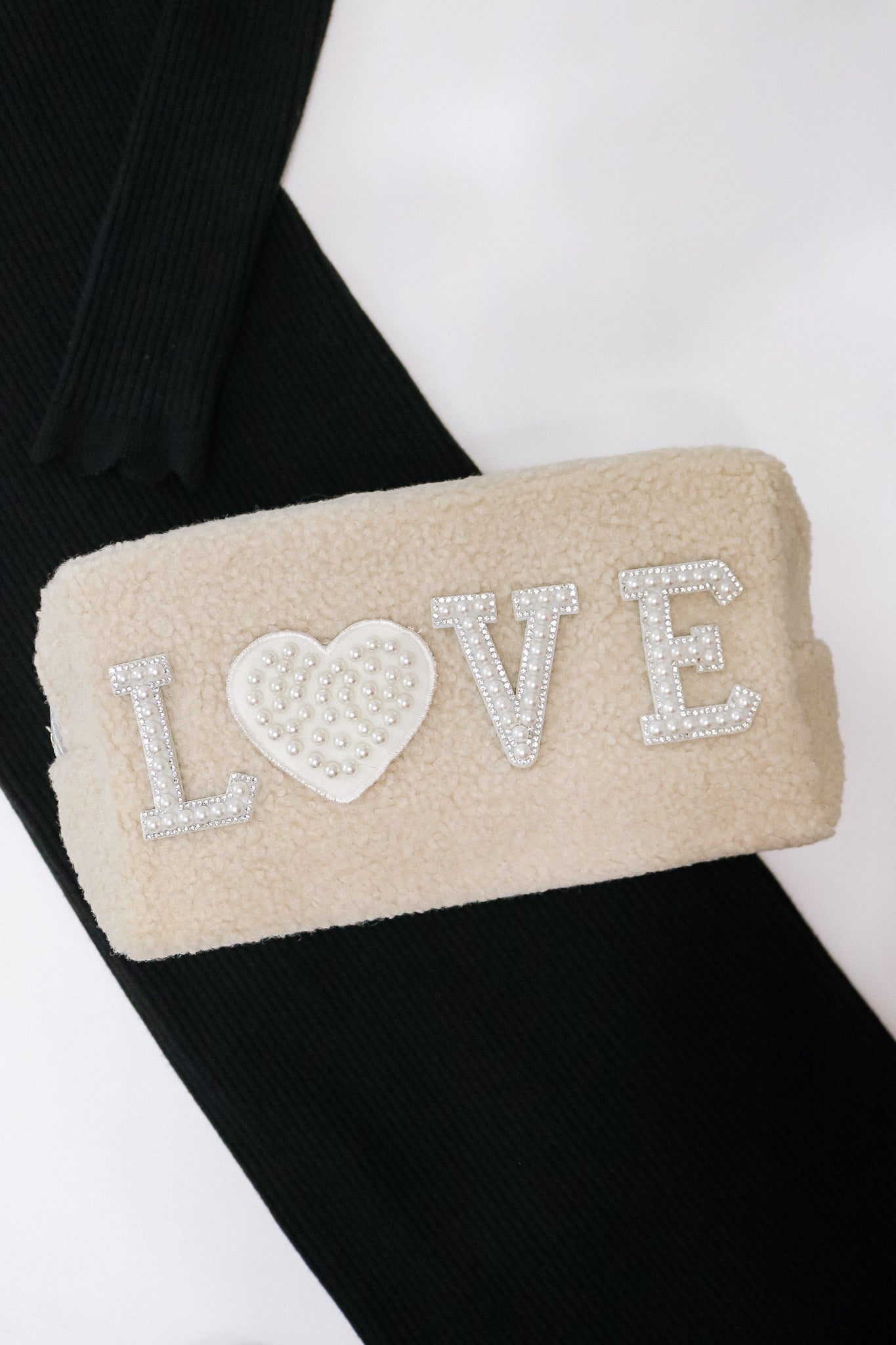 'LOVE' Sherpa Cosmetic Bag (ivory)