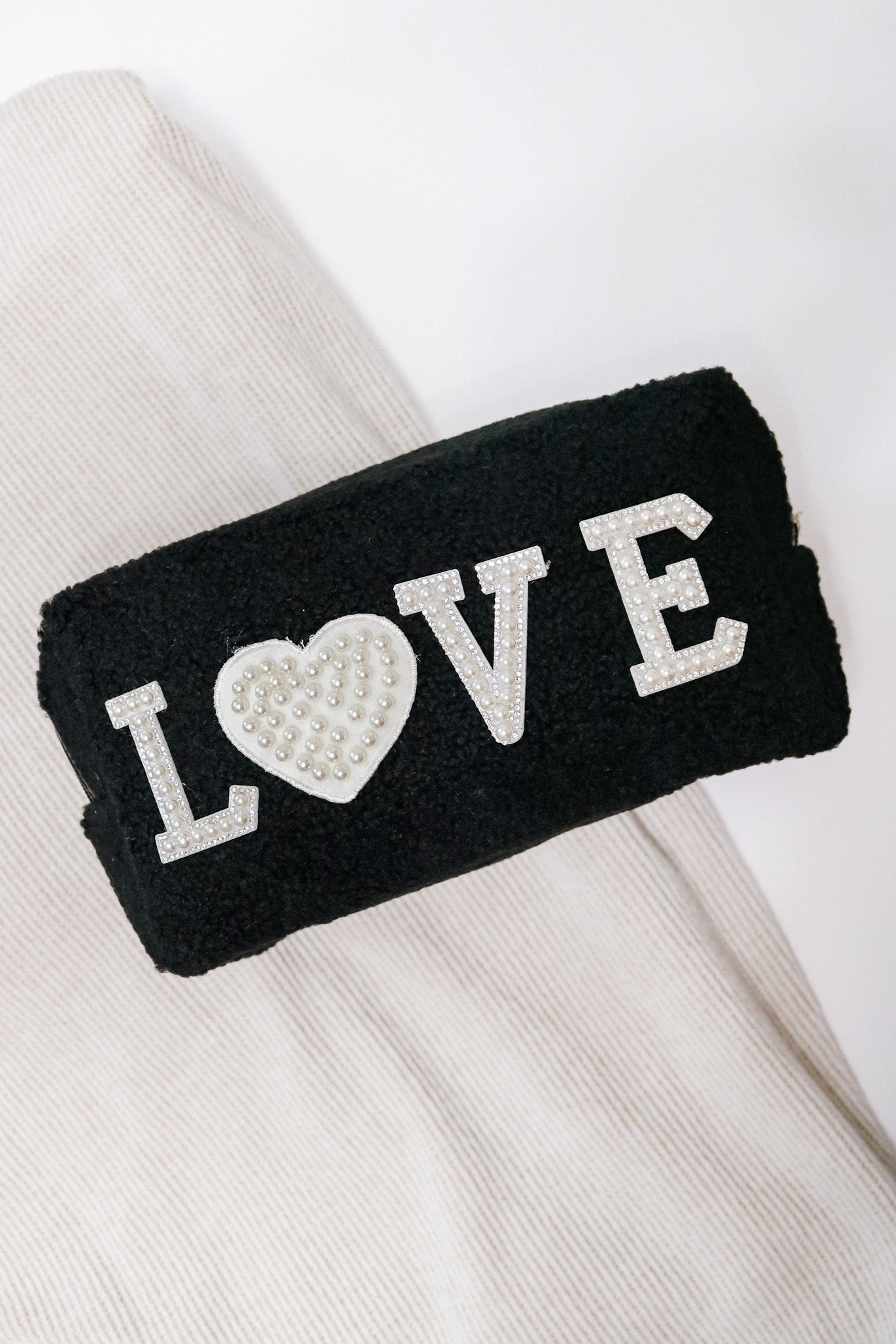 'LOVE' Sherpa Cosmetic Bag (black)