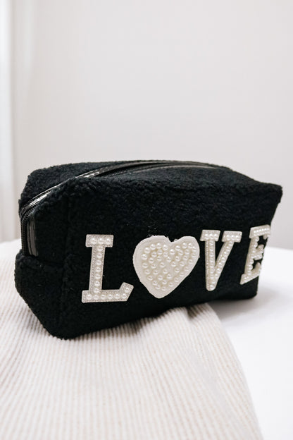 'LOVE' Sherpa Cosmetic Bag (black)