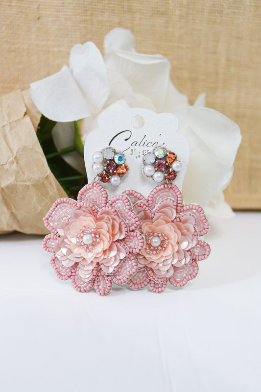 Pink Floral Beaded Earrings