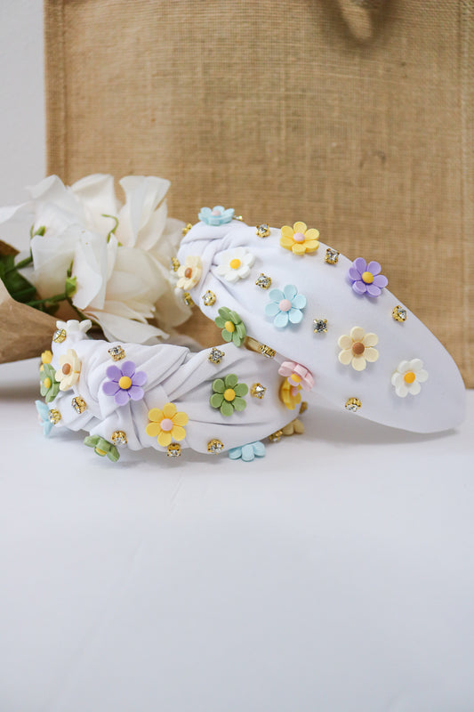 Colorful Florals Knot Headband (white)