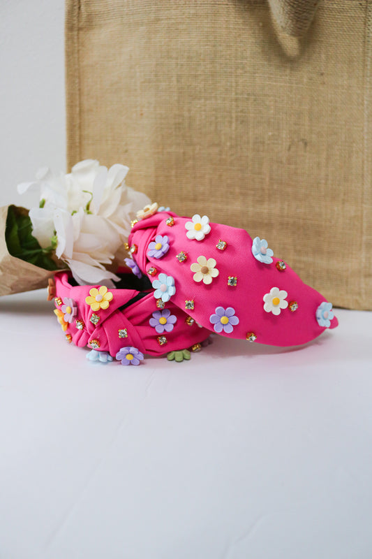 Colorful Florals Knot Headband (pink)
