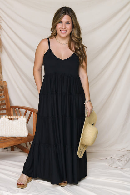 Time Goes By Ruffle Maxi Dress (black)