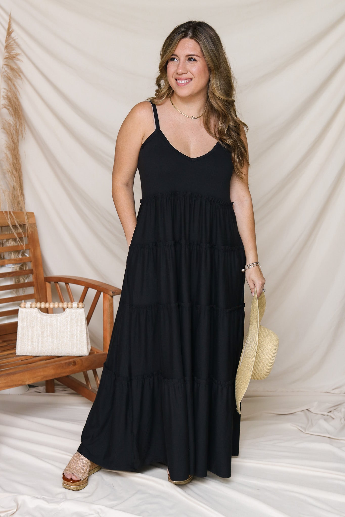 Time Goes By Ruffle Maxi Dress (black)