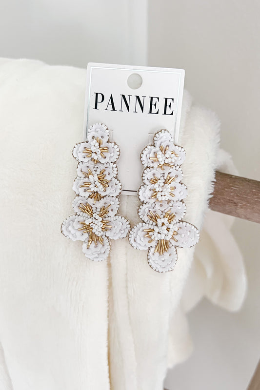 Tiered Floral Drop Earrings (white)