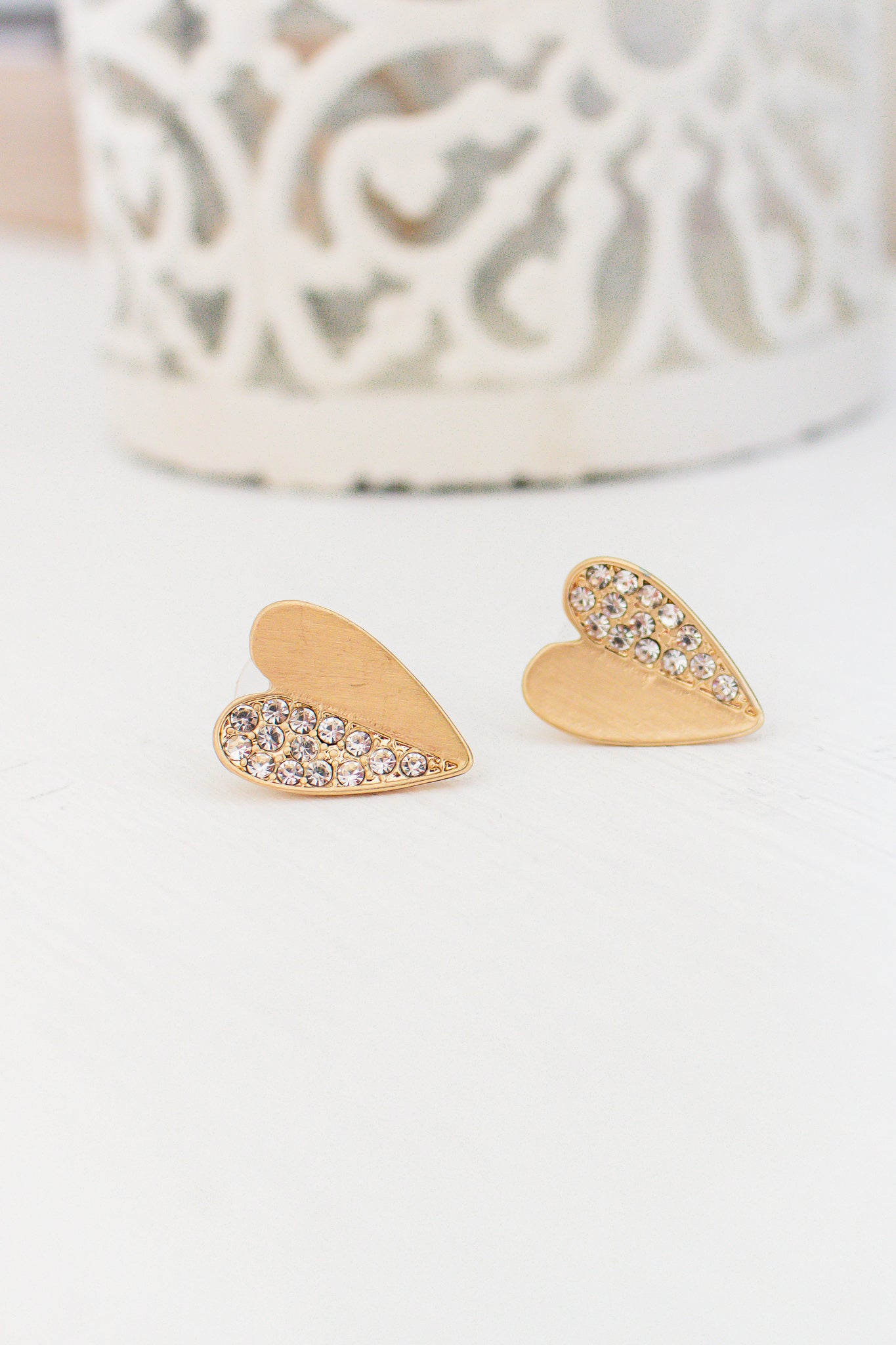 Heart Earrings (gold/rhinestone)