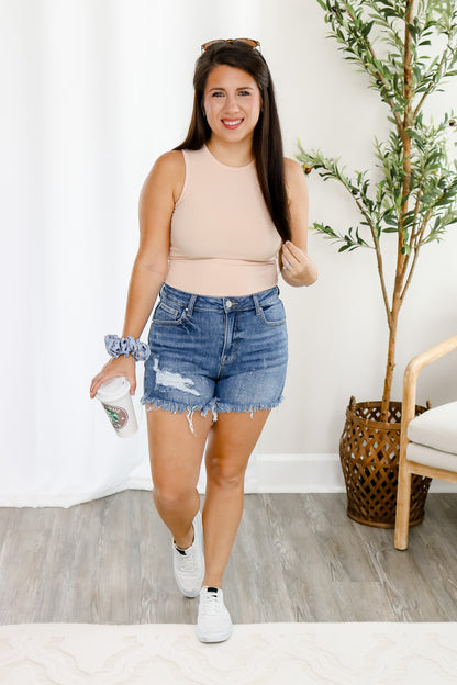 Kicking Back Dark Wash Denim Shorts