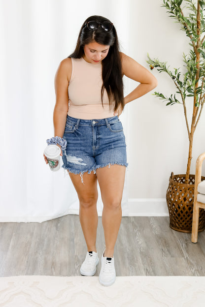Kicking Back Dark Wash Denim Shorts