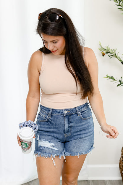 Kicking Back Dark Wash Denim Shorts