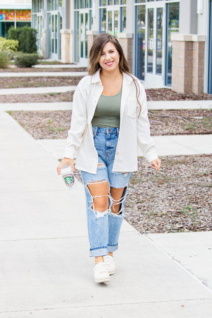 Catching Feelings Corduroy Shacket (ivory)