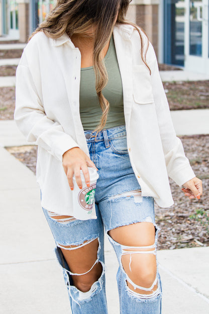 Catching Feelings Corduroy Shacket (ivory)